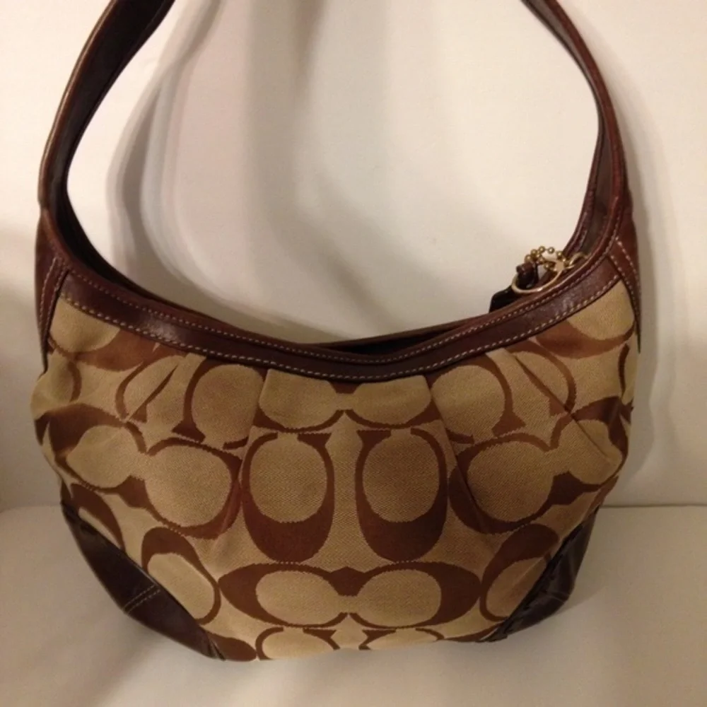 Coach signature sufflette vintage y2k 12227 brown hobo bag leather trim